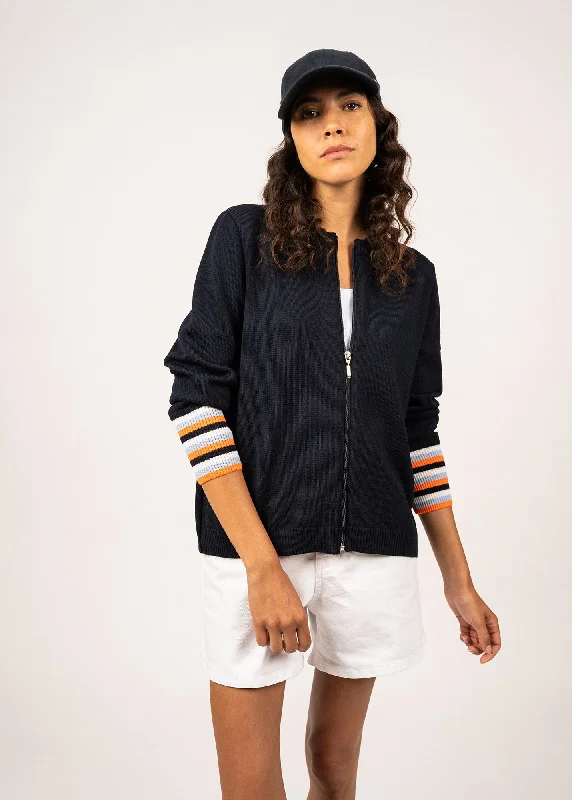 COUTANCES - Full-Zip Wool Cardigan With Striped Cuffs (NAVY / MULTICO)