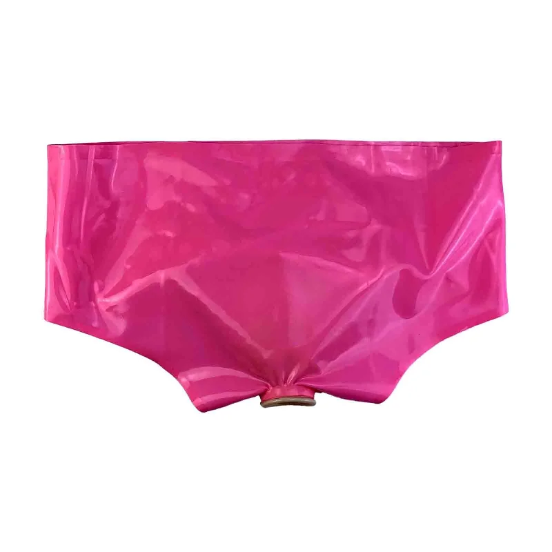 MONNIK Pink Latex Briefs with Anal Condom Underwear Fetish Panties Sexy Catsuit Custom