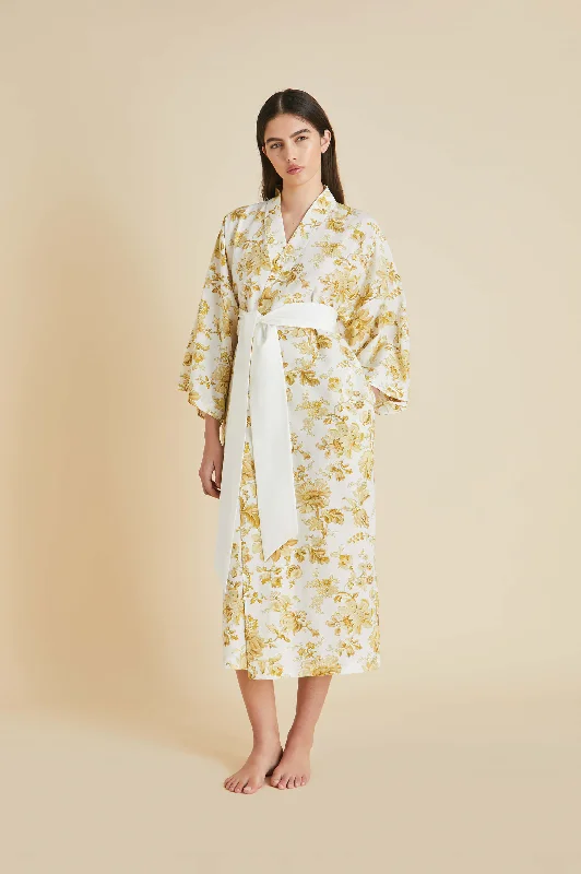 Amaya Aegeus Yellow Floral Robe in Cotton-Silk