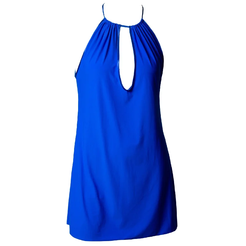 Movens Open Back Slip Dress with Lace Trim in Blue