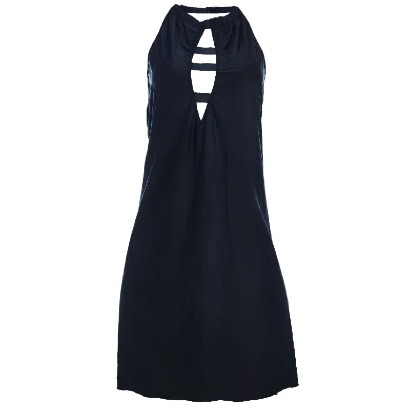 Movens Backless Slip Dress with Lace Trim in Black