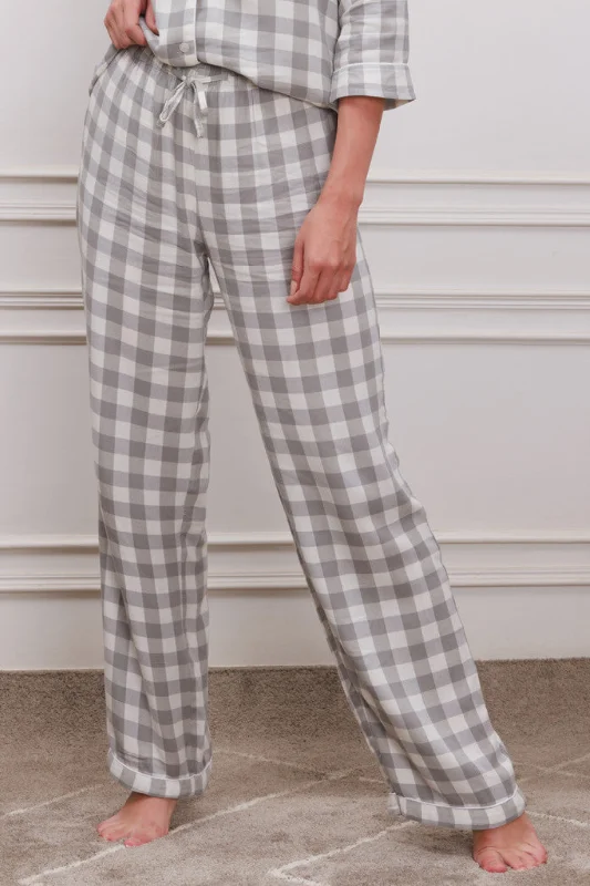 Grey Checked Cotton Women's Pajama