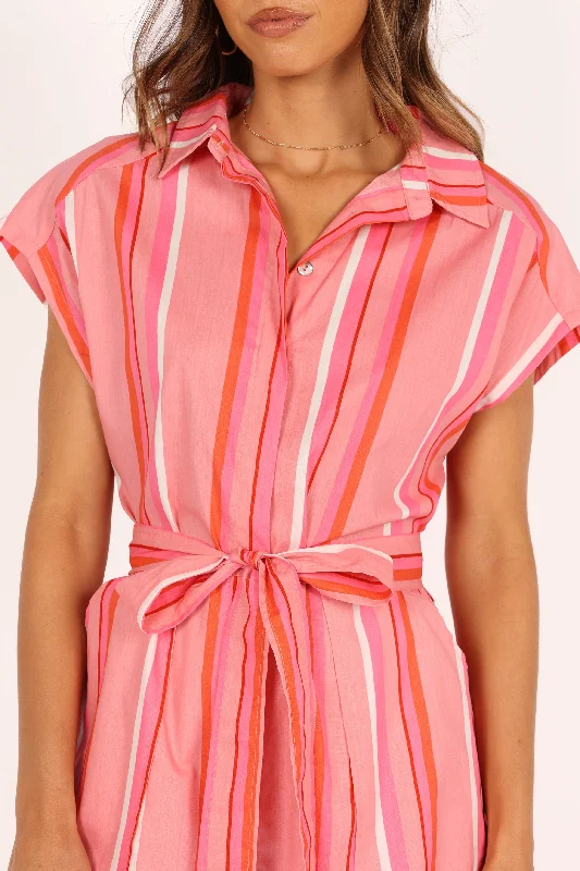 Addie Tie Waist Playsuit - Pink Stripe