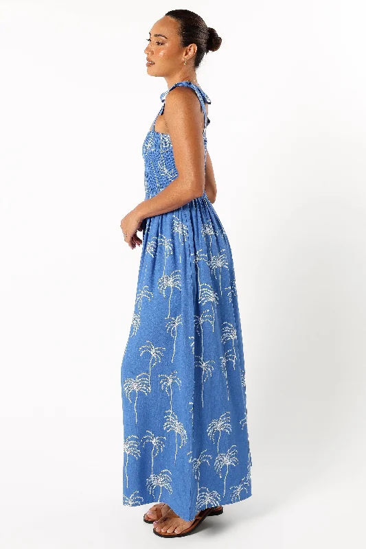 Ginelle Jumpsuit - Blue Palm Print