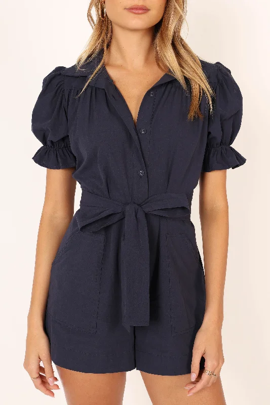 Riley Waist Tie Playsuit - Navy