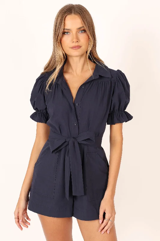 Riley Waist Tie Playsuit - Navy